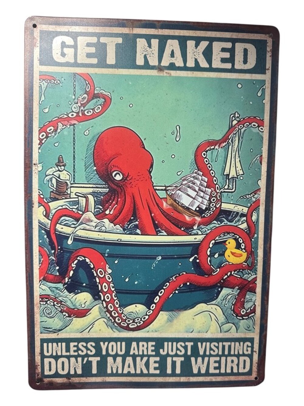 Vintage Octopus Bathroom Metal Sign 8x12 Funny Nautical Wall Decor Tin Plaque